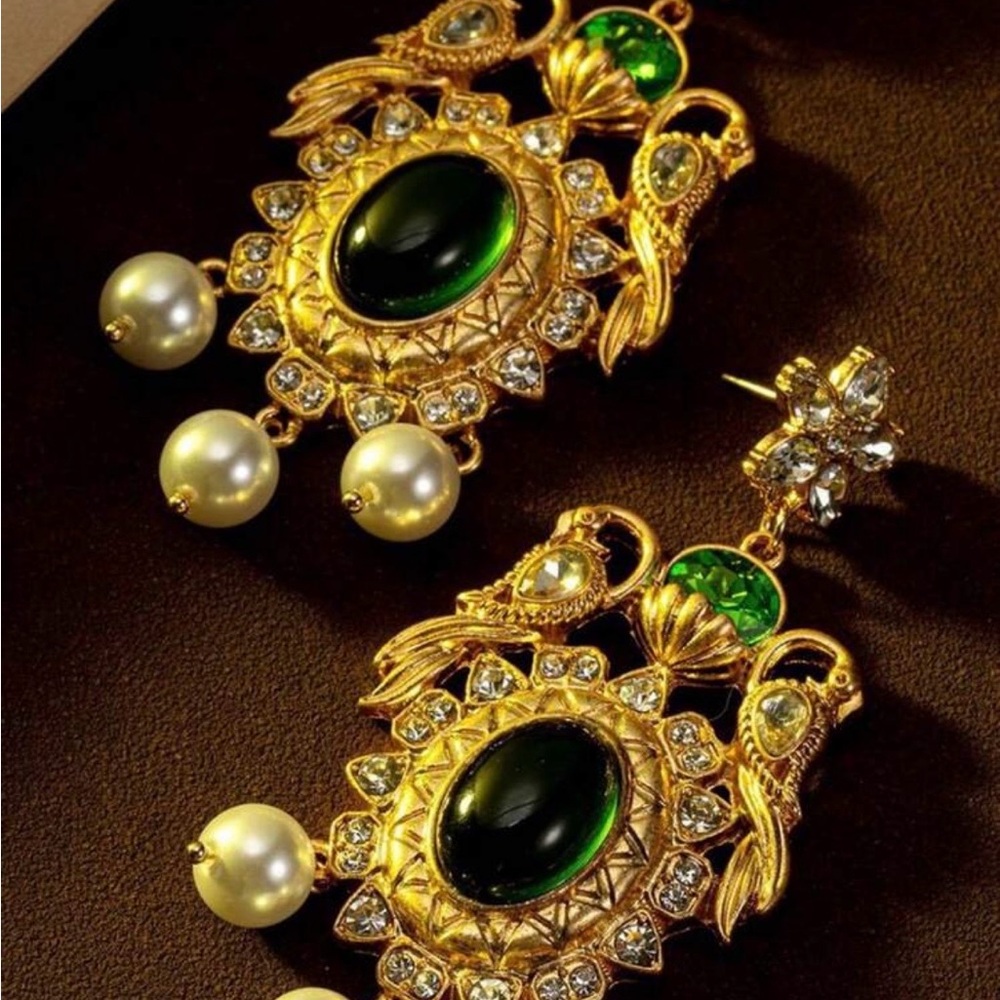 Elegant Gold and Green Statement Earrings